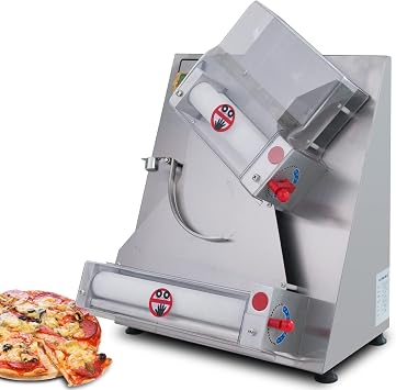 Commercial Electric Pizza Dough Roller 12 Inch Automatic Dough Sheeter Machine with Auto-Rotating Guide, 370W Heavy-Duty Stainless Steel Pizza Press, Adjustable Thickness 0.03-0.21"