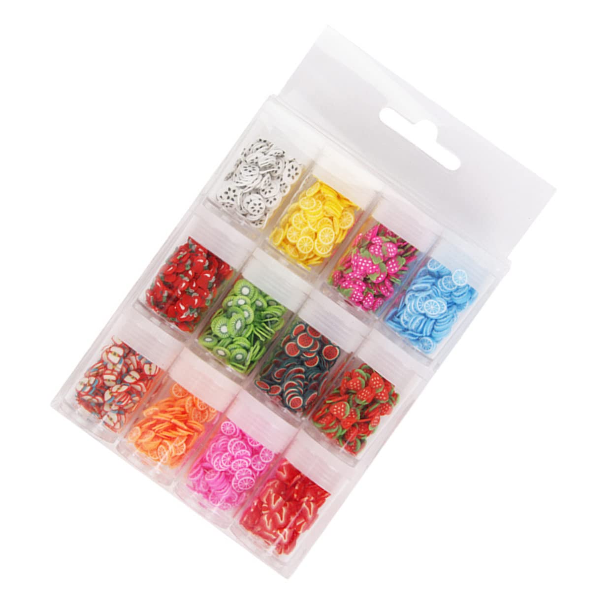 Happyyami de Tranches de Fruits Accessoires Faciles à Appliquer 12 Boîtes en Pâte Polymère Différentes Formes et Couleurs pour Nail Art Diy Décoration Maison et Téléphone