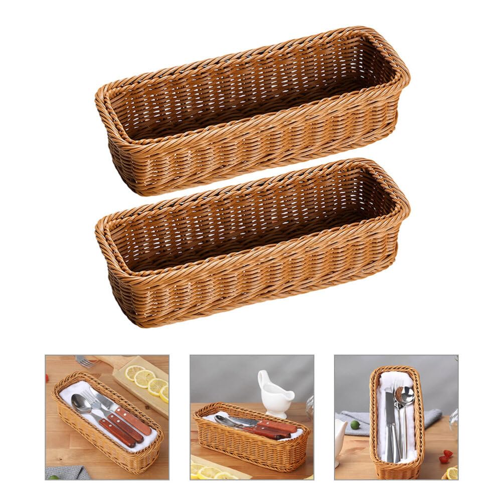 Cabilock 2 Pezzi Cesto Per Posate In Vimini Cestini Intrecciati Rettangolari Contenitori Porta Utensili In Rattan Intrecciato Organizzatore Per Posate Portaposate In Per