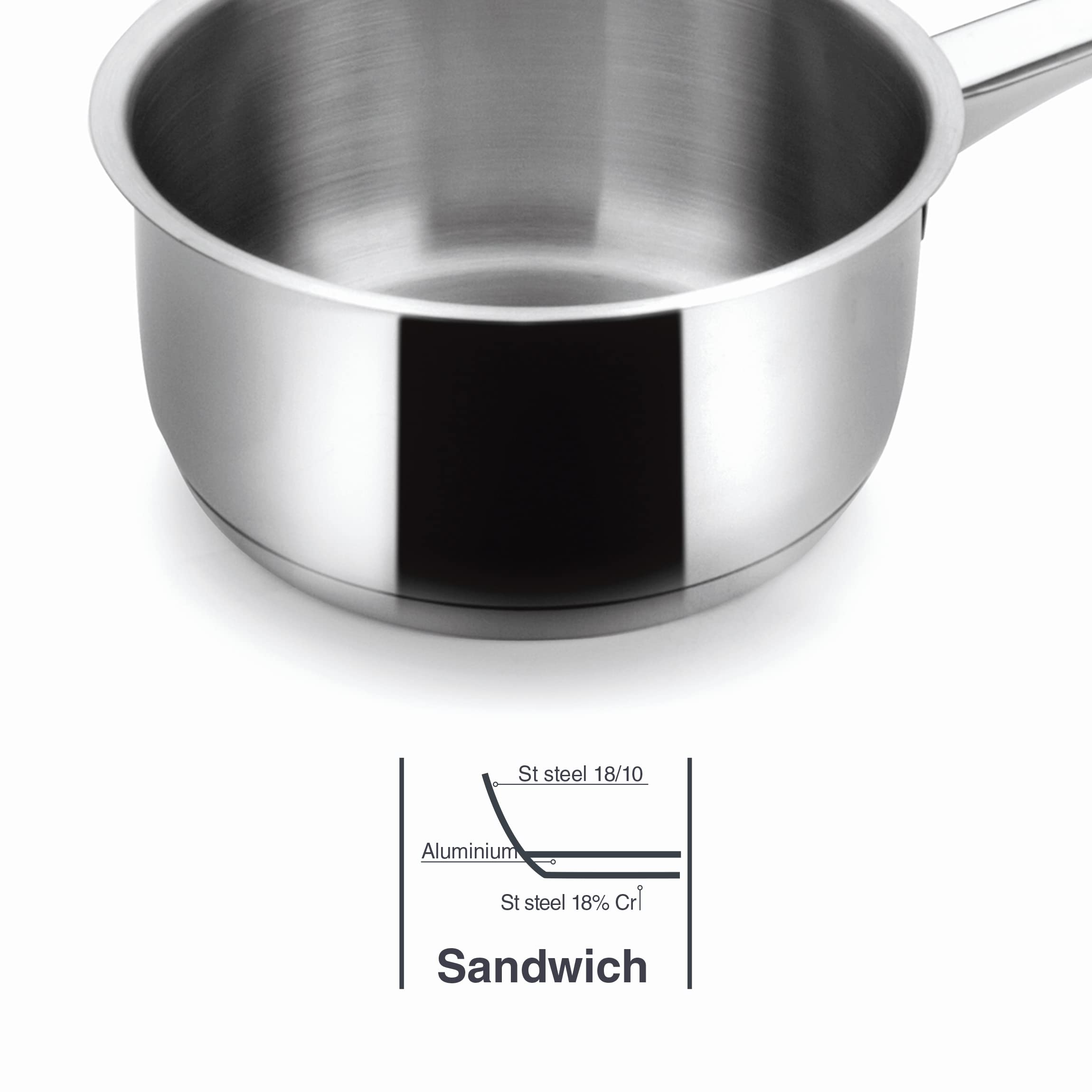 Lacor Basic Pentolino Alto, Grigio, 16 x 8 cm | Realizzato in acciaio inossidabile alimentare; alta resistenza alla corrosione e usura quotidiana in cucina