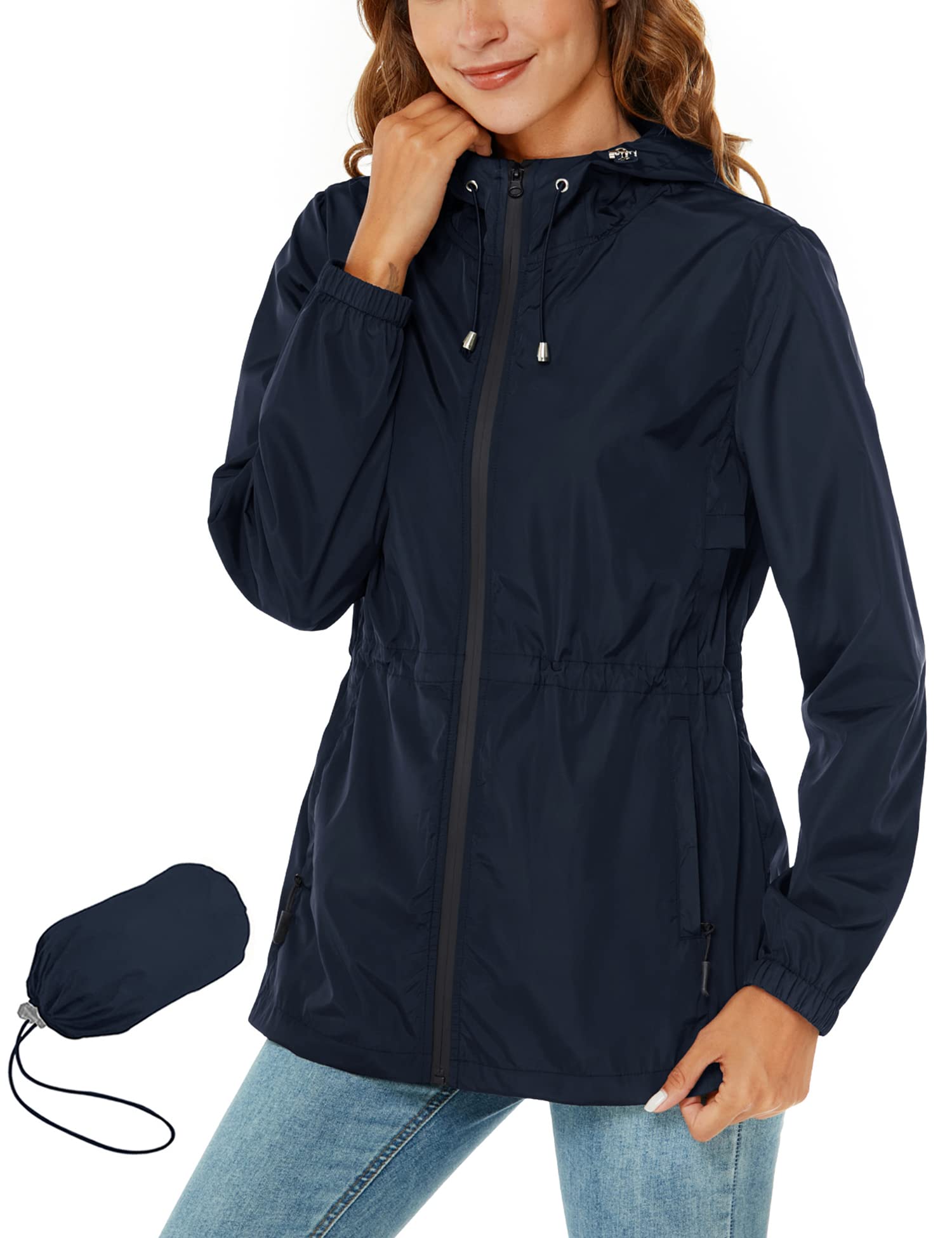 Rapbin Regenjacke Damen Wasserdicht Atmungsaktiv Leicht Outdoorjacke Windbreaker Packbare Regenmantel mit Kapuze ​Windjacke Wandern Regenjacken