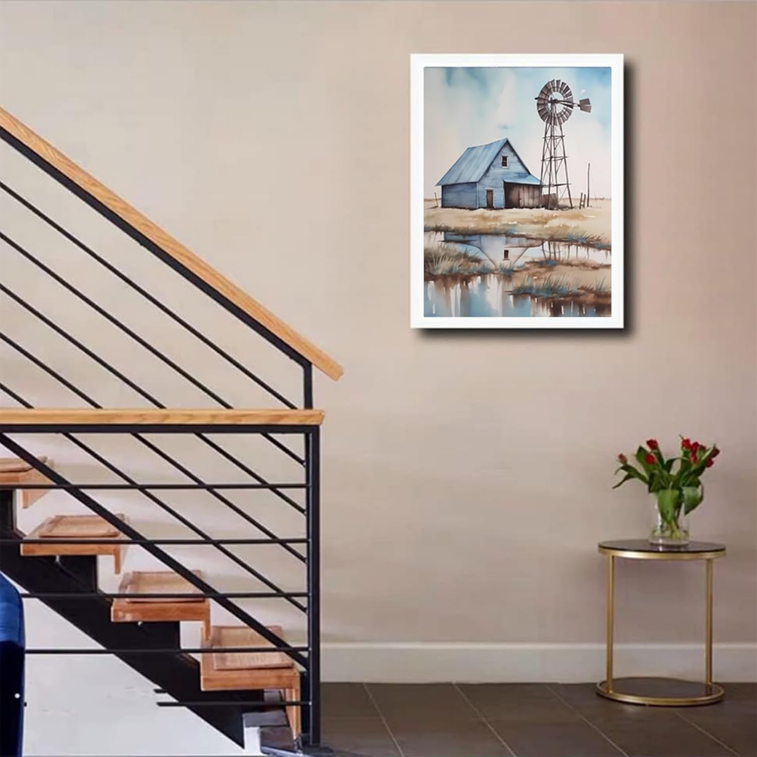 EATUKYIC 5D DIY Barn and Windmill Diamond Art Diamond Dots Full Drill for Home Wall Decor Gift, Windmill Diamond Painting Kits for Adults gem Art 12x16 inch