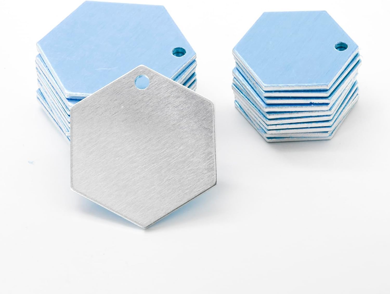 ABBECIAO 32mm Hexagon Aluminum Stamping Blanks with Corner Hole for Pet ID Tag Keychain Making 14ga.