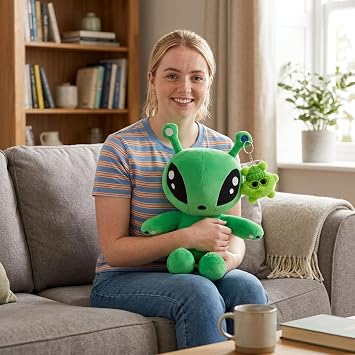 2 PCS Alien Plush Figure Set, 35cm Soft Stuffed Alien Plush with Mini Charm, Plush Figure Gift for Adult Collectors