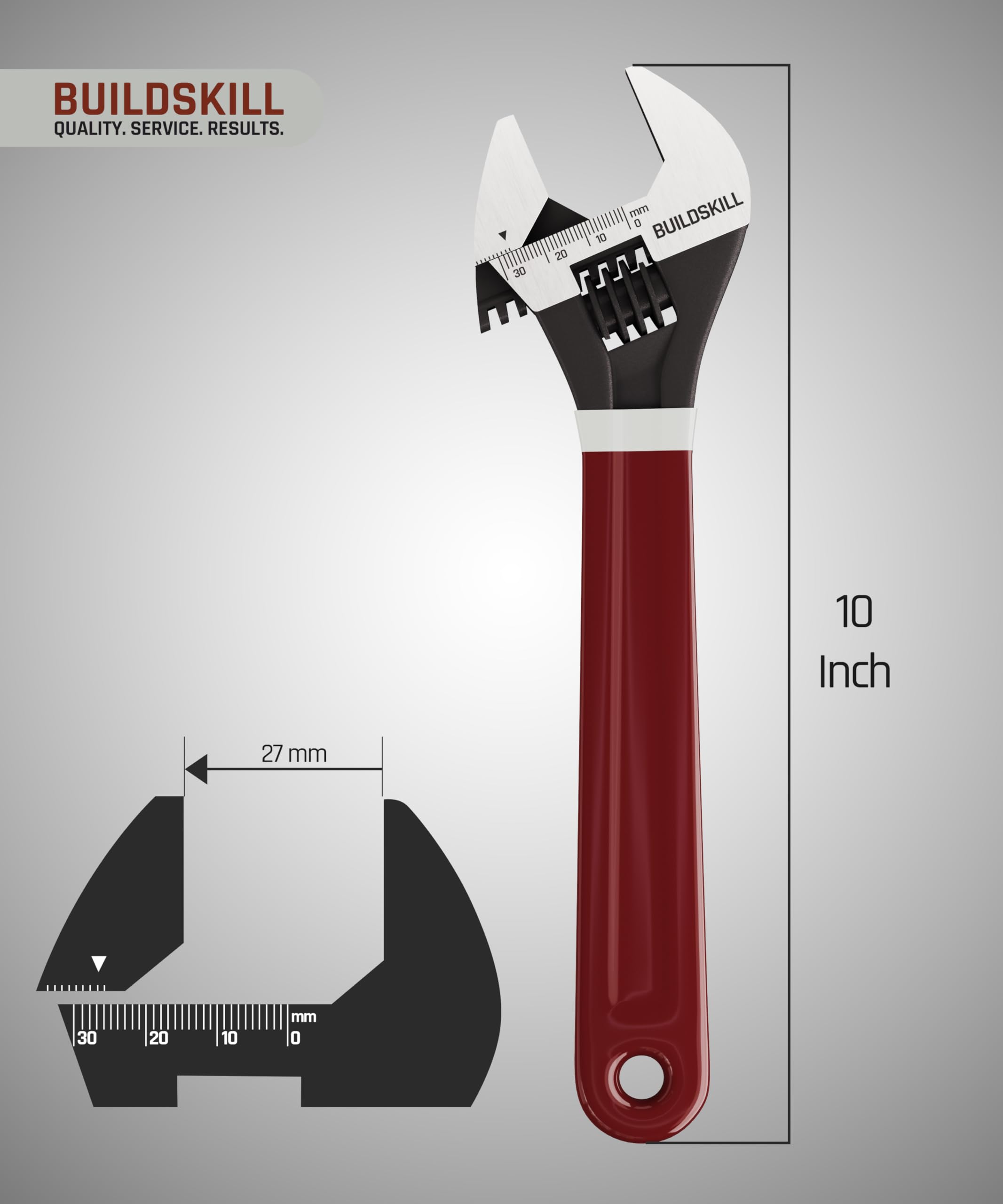 BUILDSKILL 10" 250mm Adjustable wrench | Rust proof Phosphate coating | Professional & home use plumbing tools | Comfortable Double sleeve | Adjustable spanner with lasered scale (6 months warranty) 1
