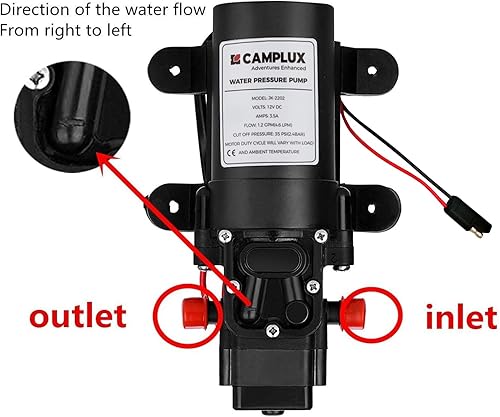 Miniatura 4 de Camplux - Bomba de agua de 12 V CC, bomba de diafragma de 1.2 GPM 4.3 Lmin para caravana RV barco de pesca marina