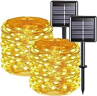 Vista 1 de Guirnalda de luces solares extralargas para exteriores, paquete de 2 unidades de 100 luces solares LED de 39 pies para exteriores, alambre de cobre