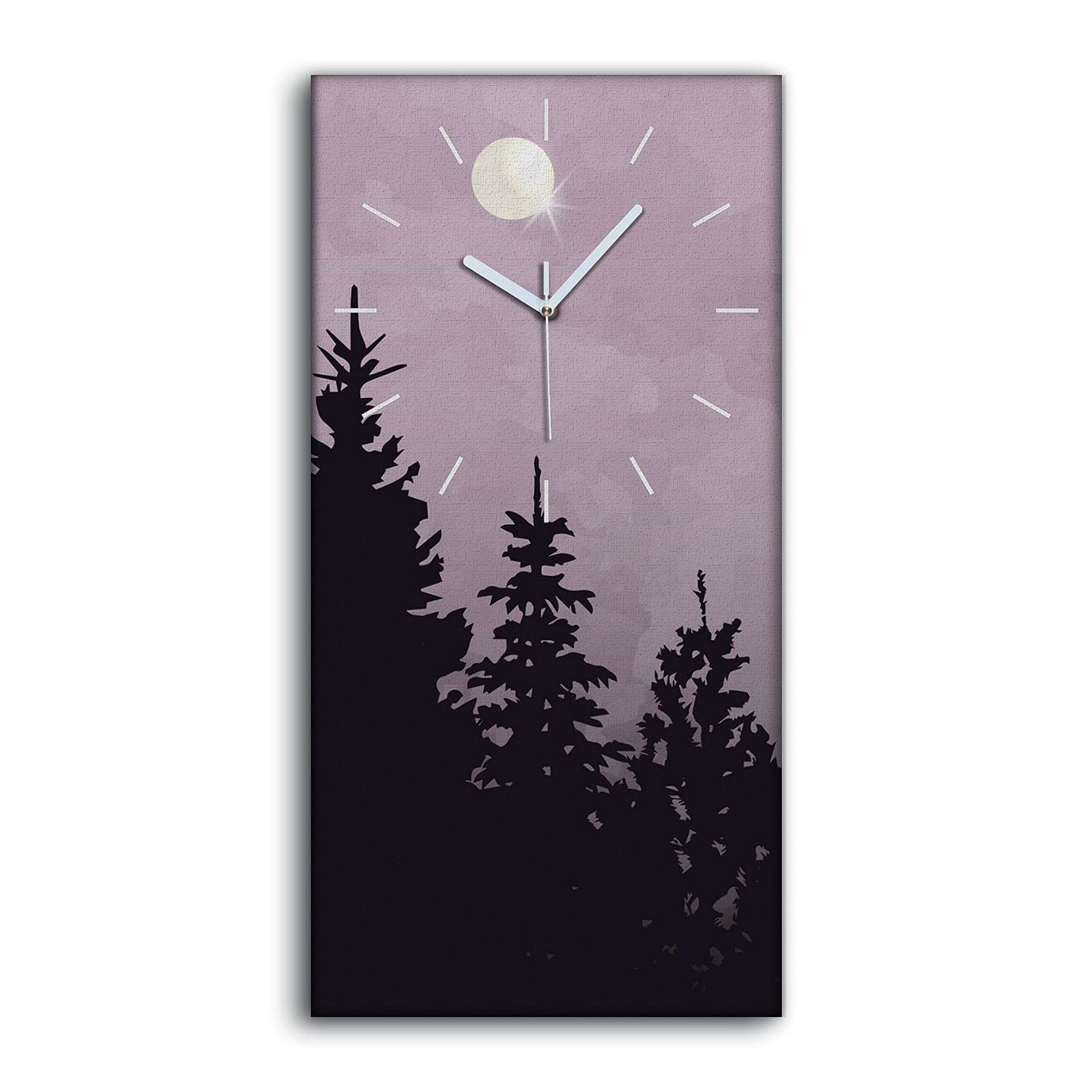Idée cadeau déco : horloge sur toile moderne 30x60cm forêt abstraite et lune silencieuse