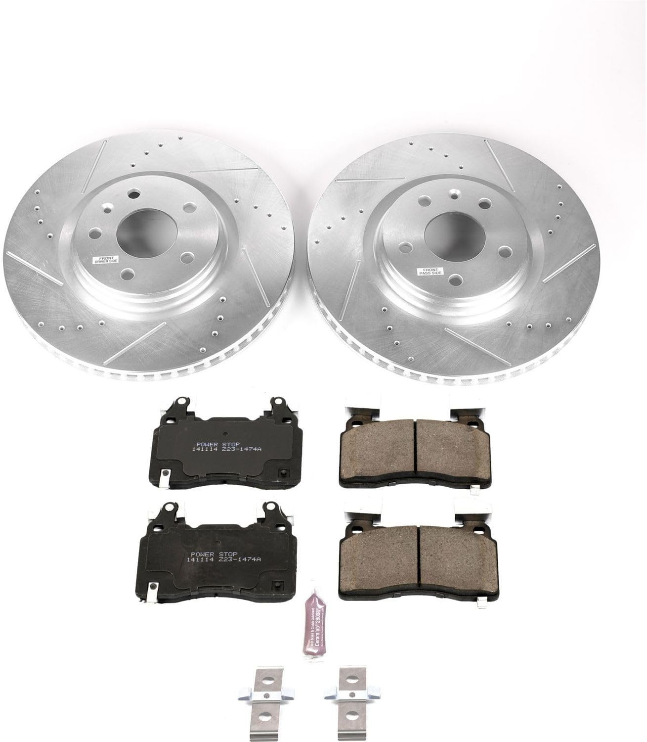 PowerStop Front Brake Kit For Chevrolet Corvette 2014-19 - Drilled and Slotted Disc Rotors with Ceramic Brake Pads Replacement, K6534