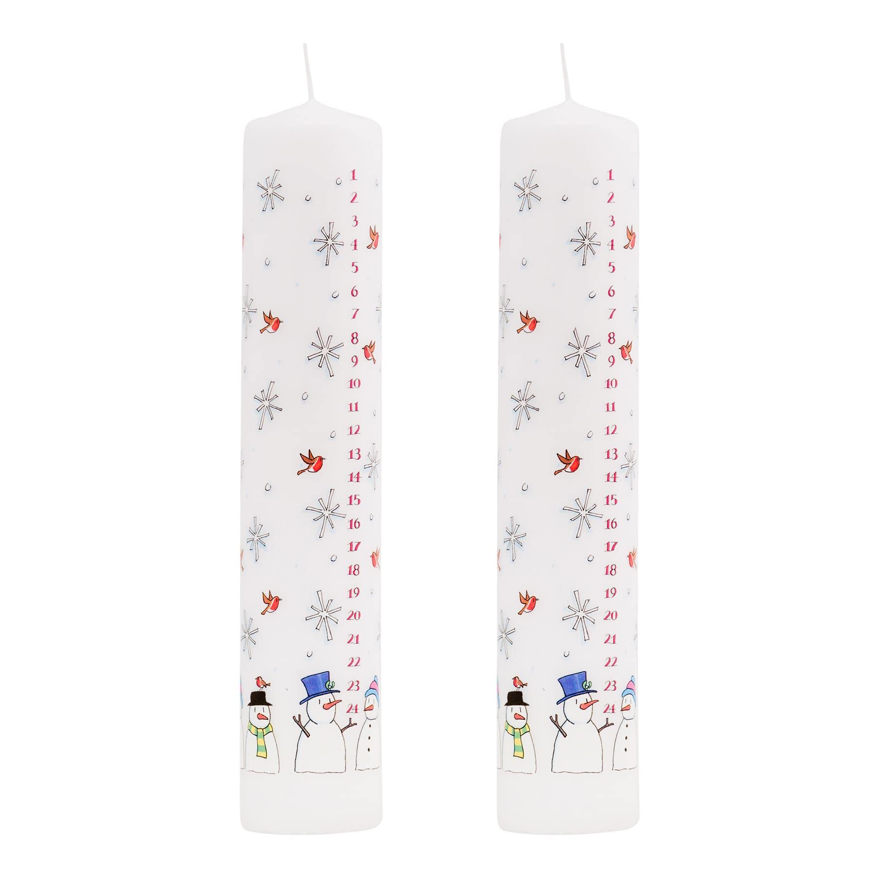 Carousel Pack Of 2 Traditional Countdown To Christmas Pillar Advent Candle Snowman