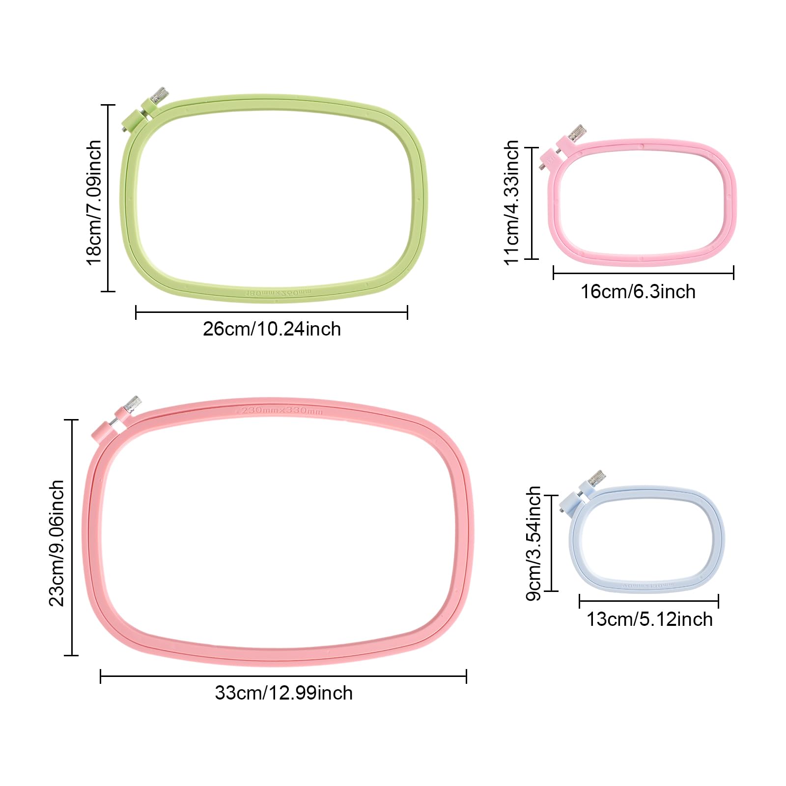 4 pezzi Ricamo Cerchio Rettangolo Quadrato Ricamo Telaio Punto Croce Strumento di Cucito per Artigianato Pratico Cucito (Multicolor)