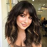 Ucubb Short Bob Wavy Wig with Bangs for Women Loose Curly Wig Look natural Shoulder Length Bob Wigs
