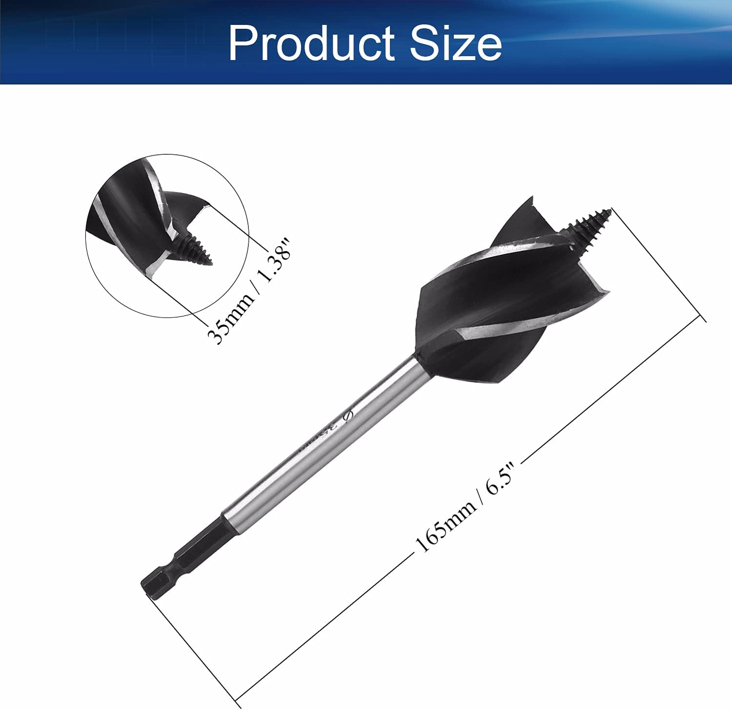 Auniwaig Auger Drill Bit Wood Hex Shank 35mm Cutting Dia High Speed Steel for Electric Bench Drill Woodworkingpentry