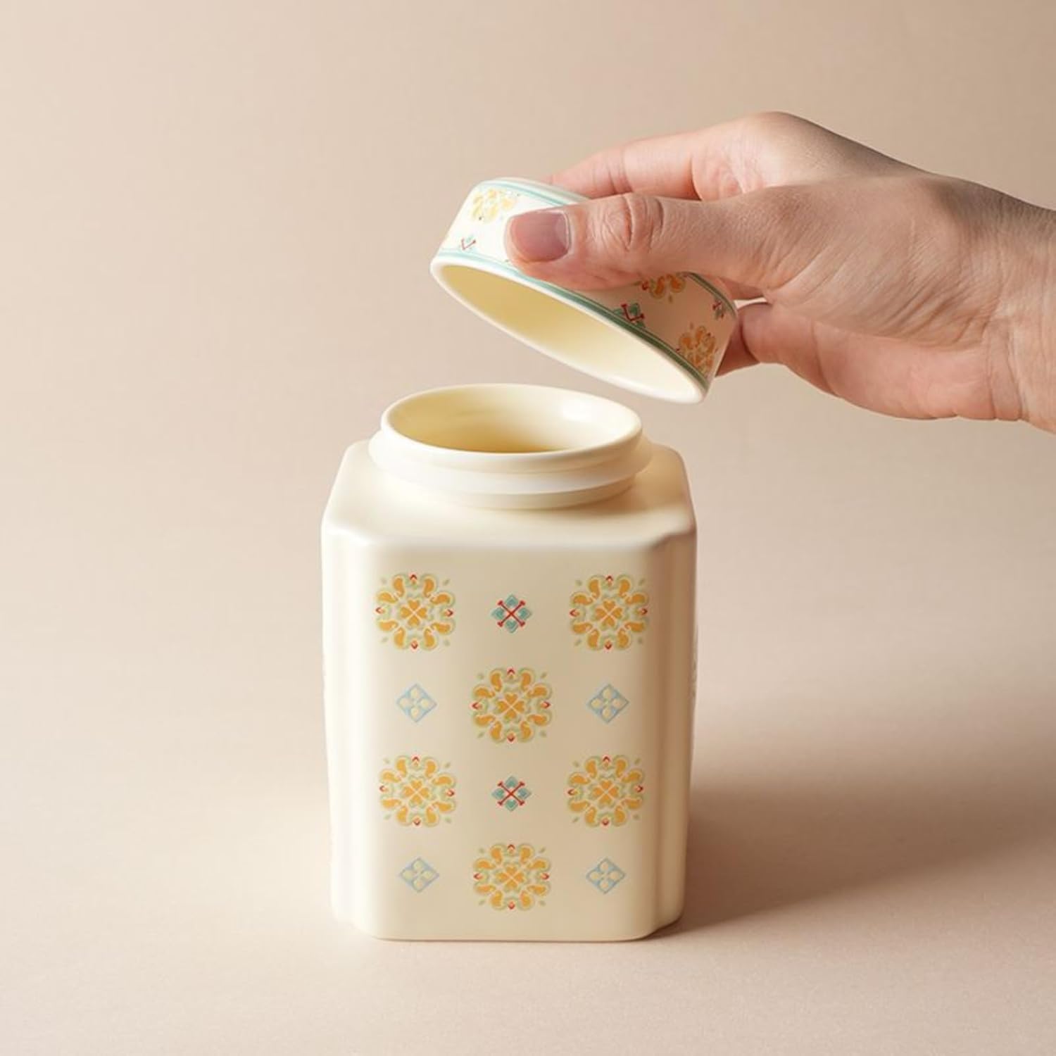 Chinese Style Ceramics Tea Canister, 600ml 20.4oz, Sealed Jar Storage Tank Home Tea Set Accessories