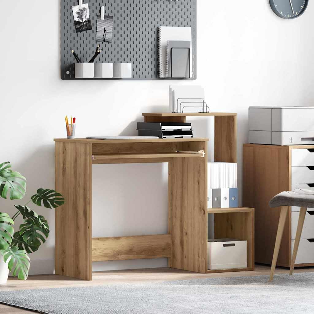 Scrivania Artisan in legno di quercia 106 x 41 x 88,5 cm, con cassetto e scaffale, moderna scrivania per computer per ufficio e gaming, con molto spazio di archiviazione, ergonomica e facile