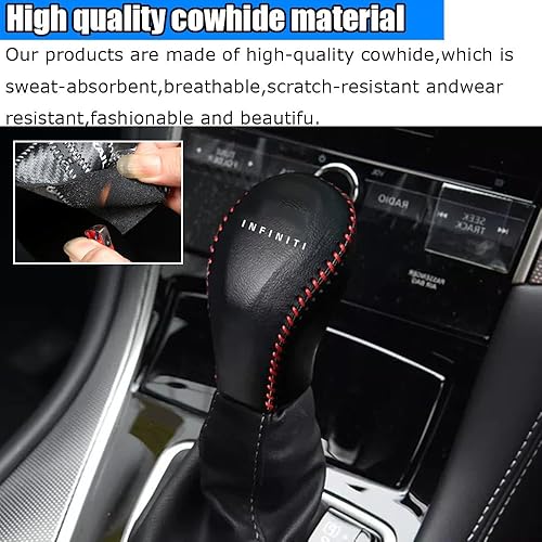 Miniatura 6 de Kakash Accesorios interiores personalizados para Infiniti Q50 2018 2019 2020 2021 2022 2023 Q60 QX80, cubierta de cuero para palanca de cambios