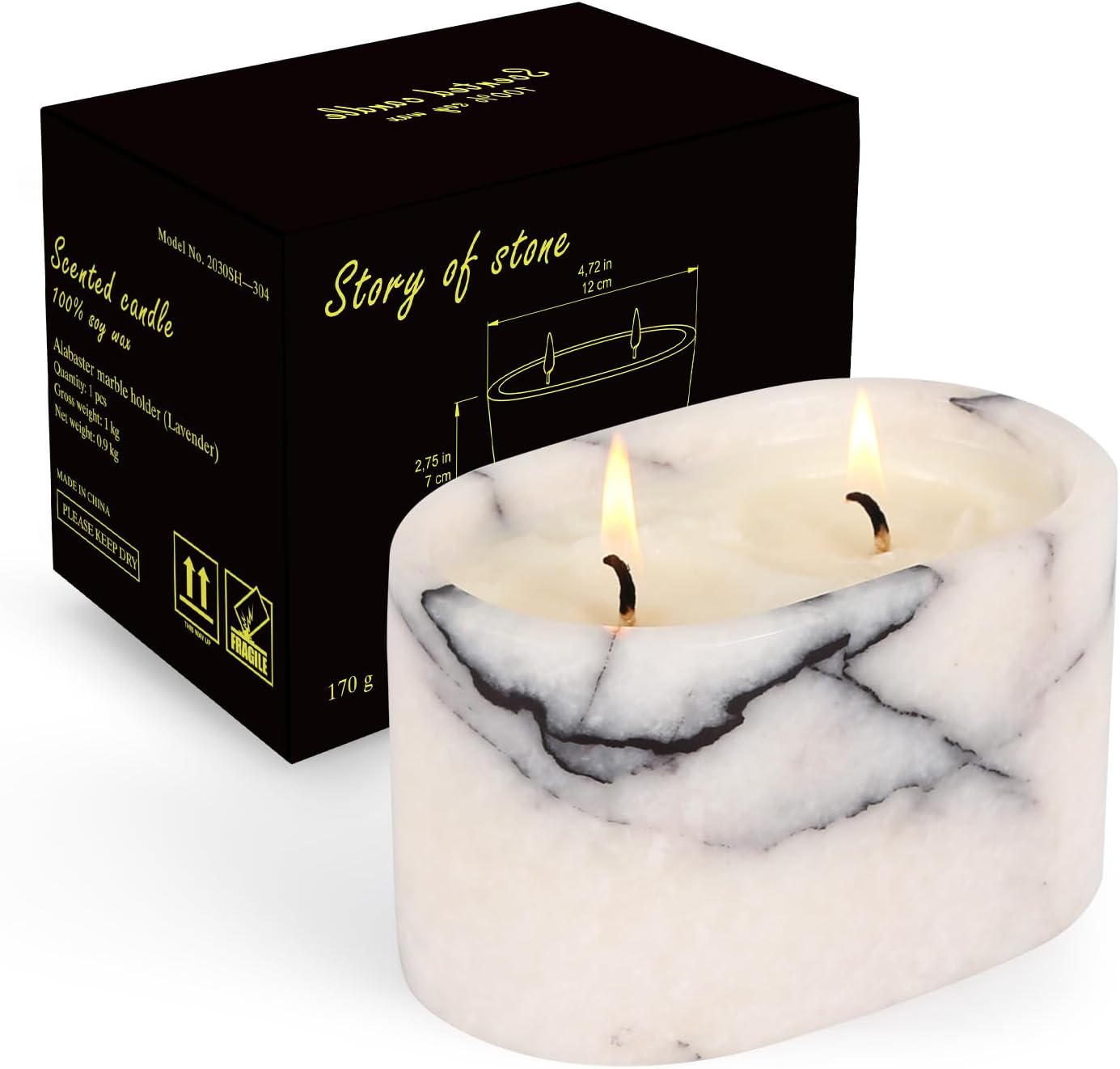 Marble Candle Holder| Handcrafted Bathtub-Shaped Container | Warm Glow Home Decor |Soy Wax | Large Candle | Non Toxic, 2 Wicks | Reusable Keepsake Jar | Unique Gift