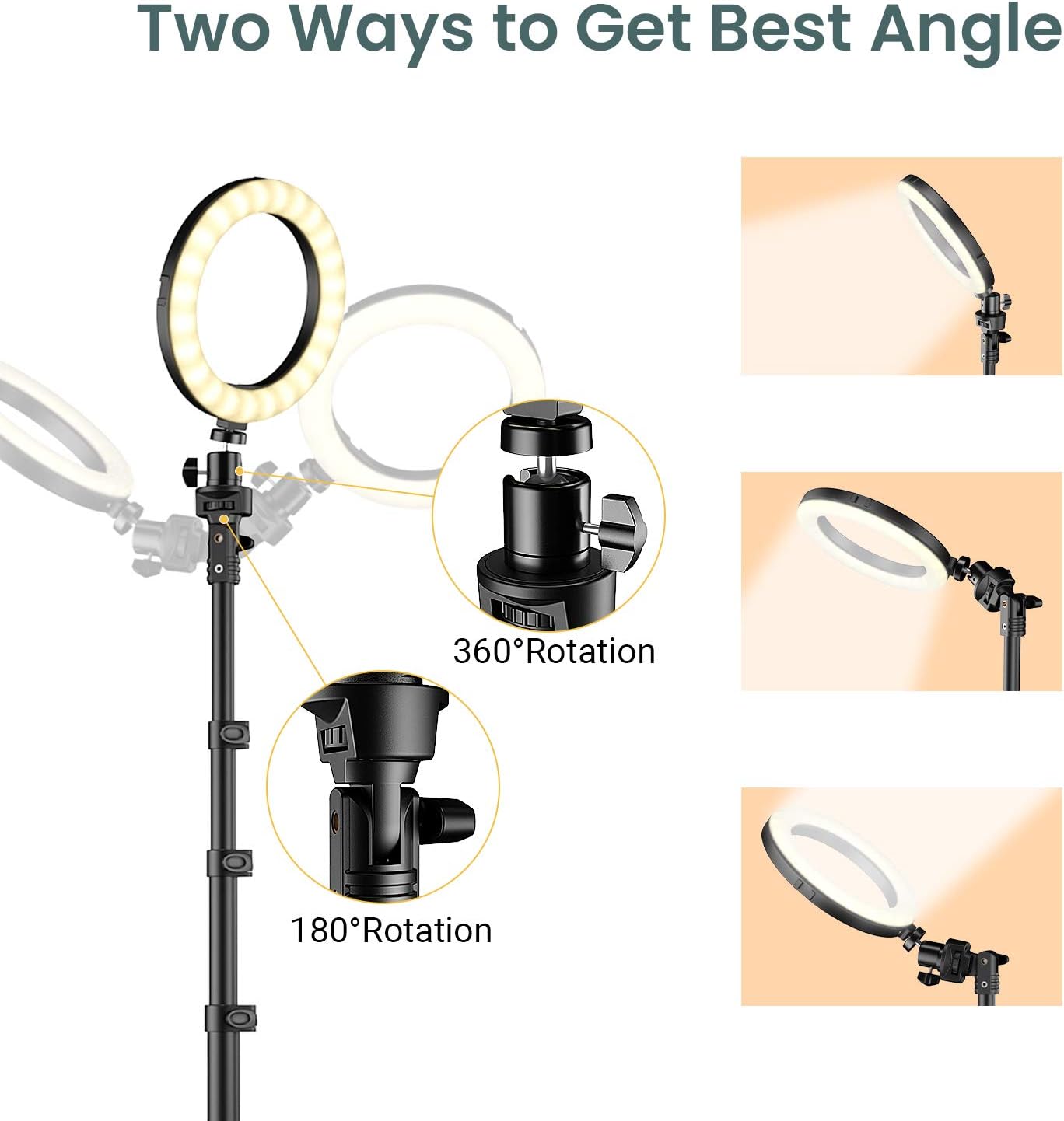 8" Selfie LED Ring Light with Tripod Stand & Phone Holder, 3 Light Mode & 10 Brightness Level for Live Stream, YouTube Video, Vlogs, Photography, Compatible with iPhone/Android by AMADA HOMEFURNISHING