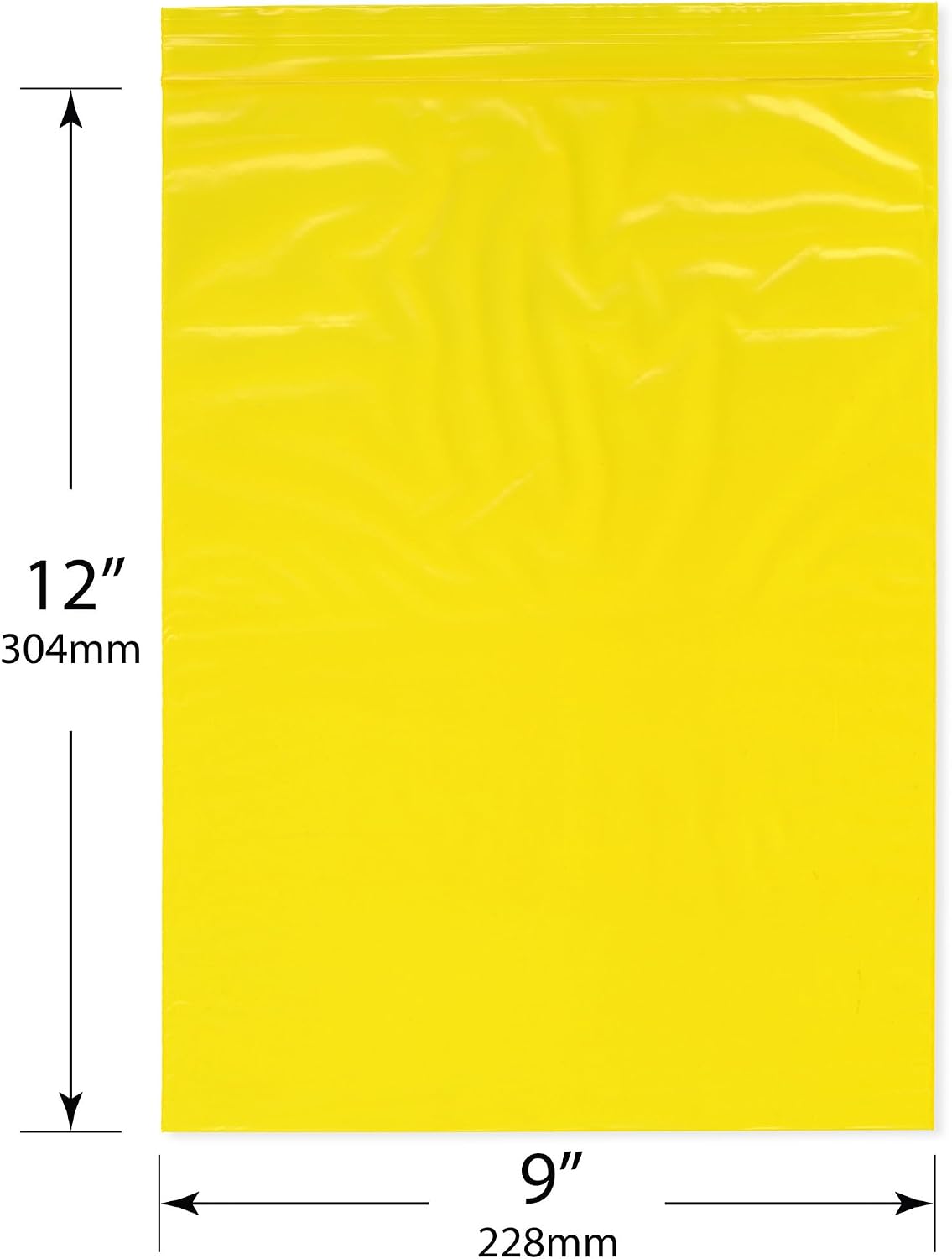 Plymor 9" x 12" (Pack of 100), Yellow 2 Mil Zipper Reclosable Plastic Bags