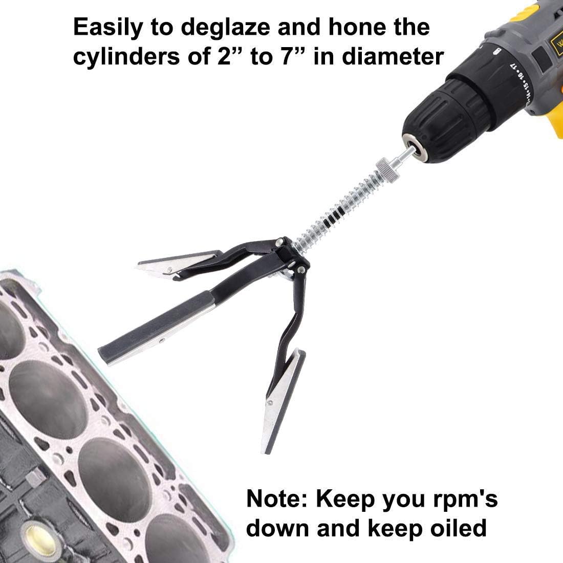 gohantee Engine Cylinder Hone Tool Adjustable Deglazer 2"-7" Diameter with 4" Long Stones 220 Grit