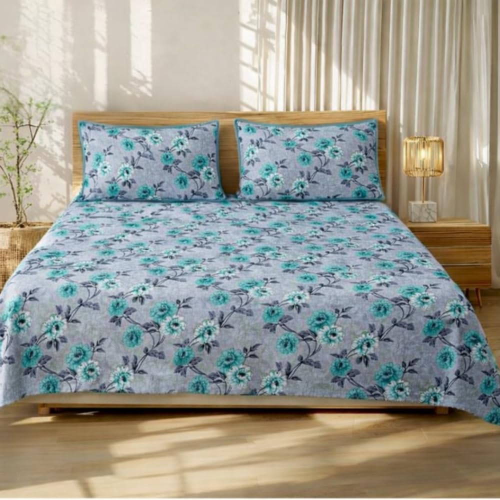 Dream Living Printed Double Bedsheet with 2 Pillow Covers | 110 GSM | 220×240 Cm | Grey-image-9