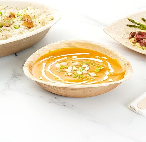 Miniatura 3 de Restaurantware Indo - Cuenco redondo de hoja de palma natural de 27 oz - 7 34" x 7 34" x 1 12" - Caja de 100 unidades