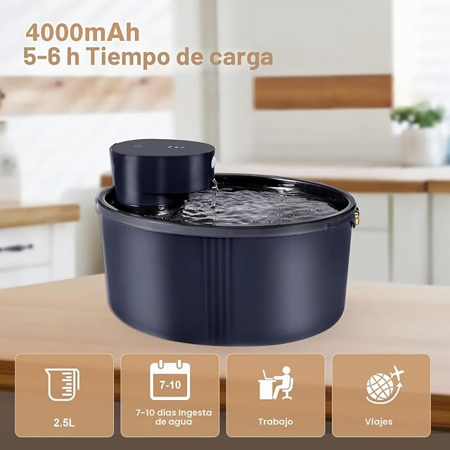 Foto 4 de 7 de Fuente para Gatos Sin Cable 2.5L - Bebedero Automático Silencioso Con Sensor de Movimiento 4000mAh