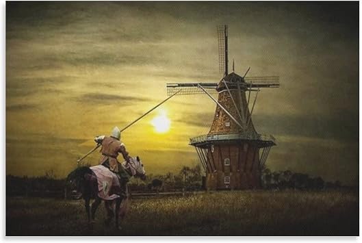 Posters Don Quixote Knight Figure Oil Painting Nature Landscape still Life Dutch Windmill Poster Canvas Art Poster And Wall Art Picture Print Modern Family Bedroom Decor 08x12inch20x30cm Unframe-sty