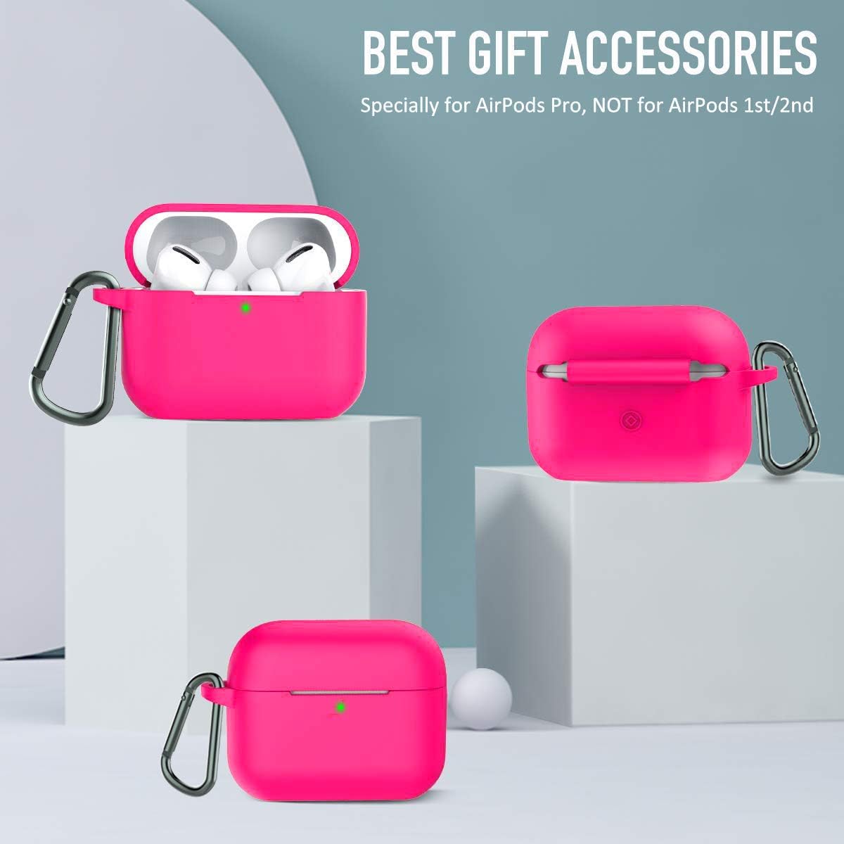 AirPods Pro Case Cover, Music Tracker Protective Silicone Carrying Case with Keychain for AirPods 3 Charging Case(Front LED Visible) (Rose)
