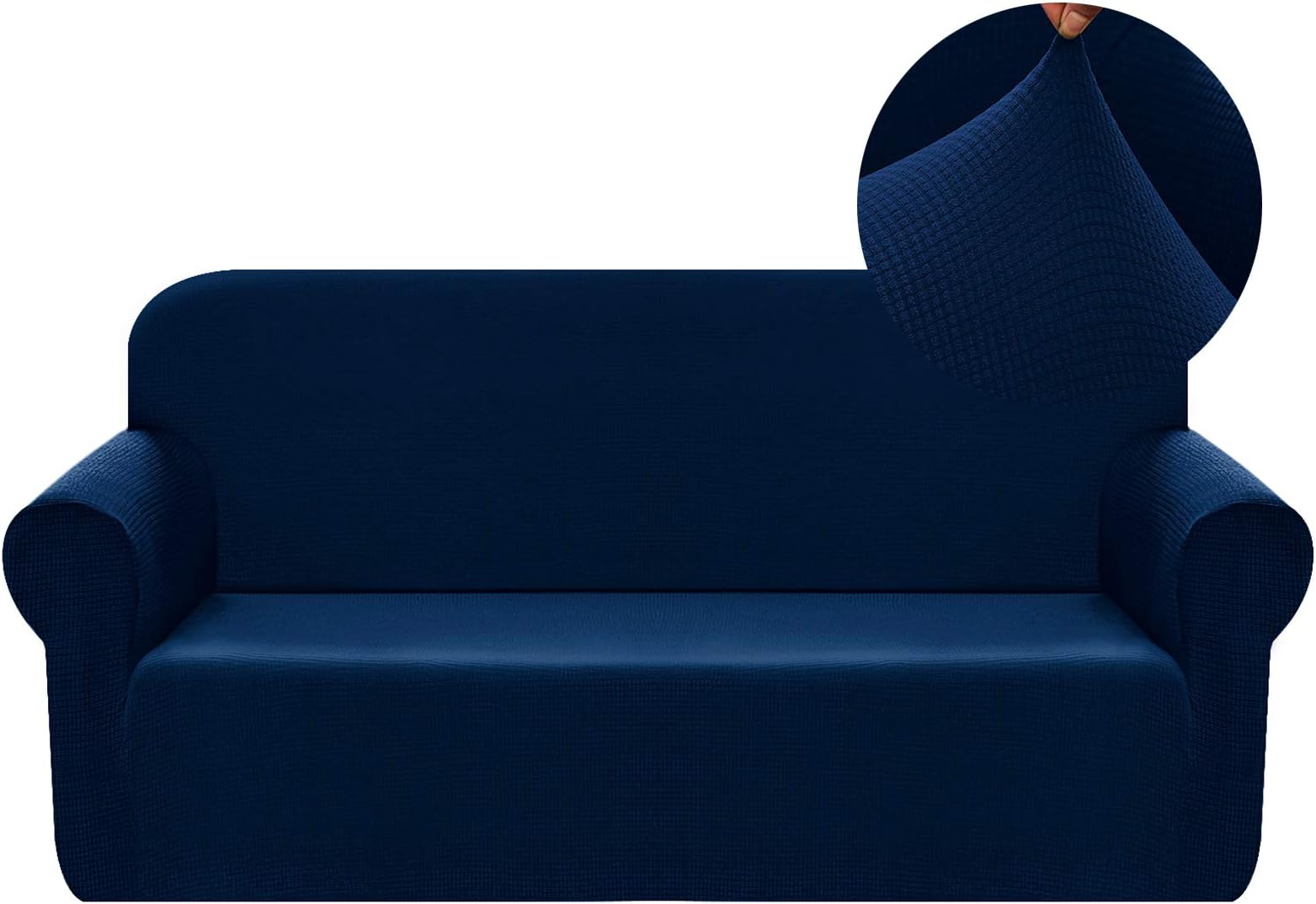 Chelzen Stretch Sofa Covers 1-Piece Polyester Spandex Fabric Living Room Couch Slipcovers (Medium, Navy Blue)