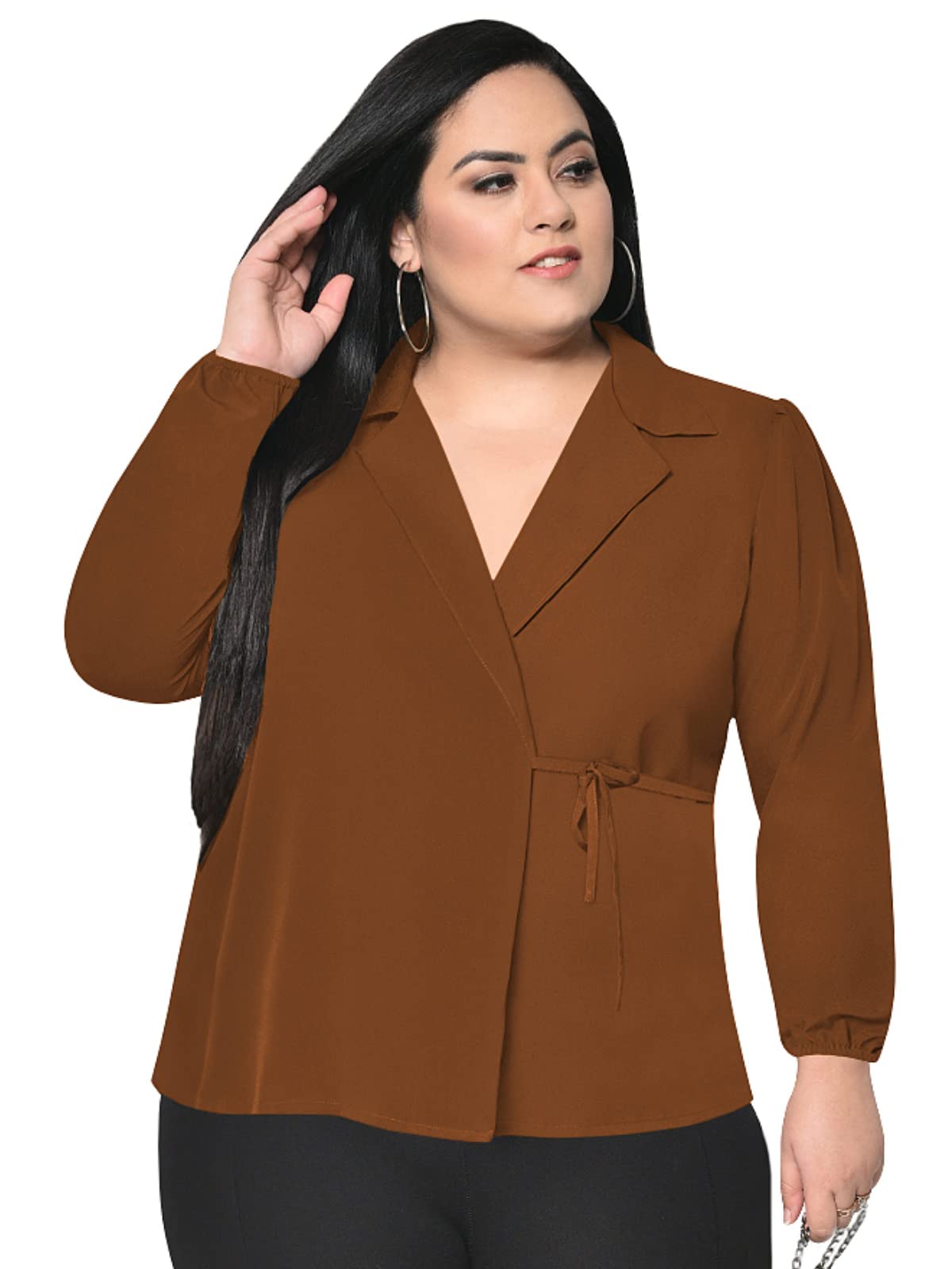 wild UWomen Western Plus Size Stylish Latest Full Sleeve Formal Wrap Top (Brown, Size : 3XL-8XL)
