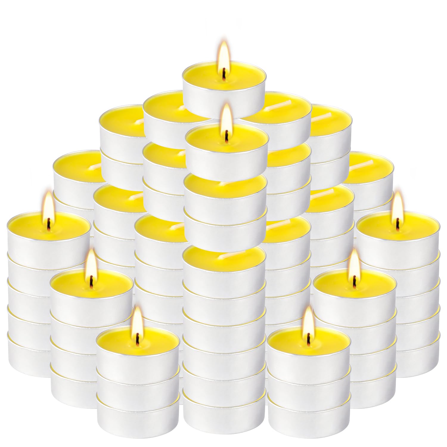 LIVEN 100 Pack Scented Tealight Candles - 4 Hours Burning Lemon Aromatherapy | Valentine's Day Romantic Dinner & New Year Home Decor, Yellow Votive Candles for Wedding, Holiday Gift & Emergency