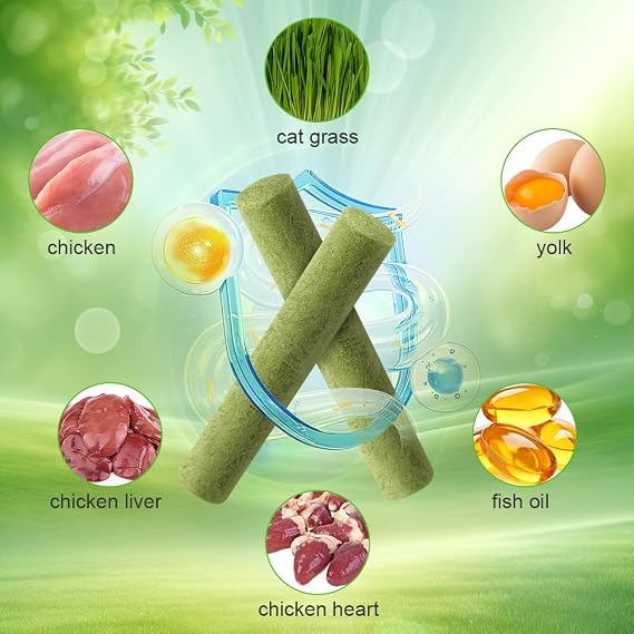 OSDUE Cat Grass Teething Stick, 12Pcs Dental Chew Sticks for Cats, Natural Cat Grass Sticks Molar Rod, Catnip Toys Natural Oral Cleaning for Increase Appetite,Hairball Removal
