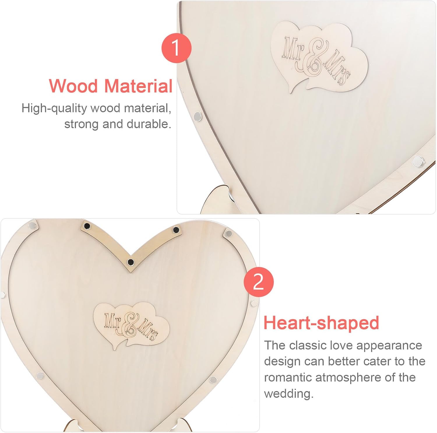 DIY Wooden Heart Wedding Guest Book Set, Rustic Heart-Shaped Wedding Signature Box with Guidelines, Shower and Reception Decor,