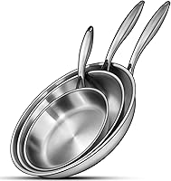 EWFEN Tri-Ply Stainless Steel Frying Pan Set 8/10/12 Inch - PFOA-Free Induction Skillets, Oven Safe, Detachable Handle