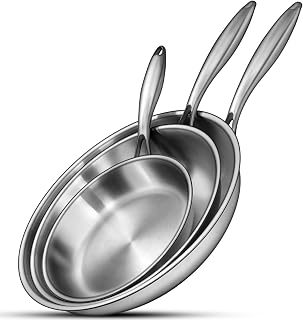 EWFEN Tri-Ply Stainless Steel Frying Pan Set 8/10/12 Inch - PFOA-Free Induction Skillets, Oven Safe, Detachable Handle