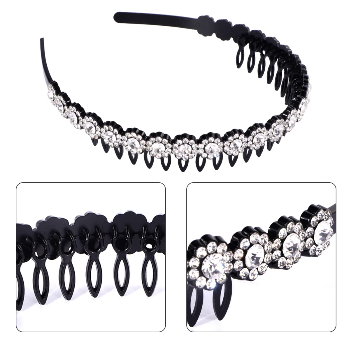 Cheveux Dames Vague Bling Coiffure Strass Dame avec Peigne de Plage Bandeau Femmes Anti-dérapant Dents Douces Fleur Bandeau cerceaux Accessoire Anti-dérapant Couvre-Chef et avec