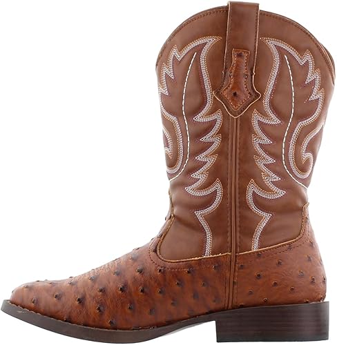 Miniatura 4 de Roper Hombres Bumps Avestruz Punta cuadrada Botas Casual Mid Calf - Marrón, Blanco