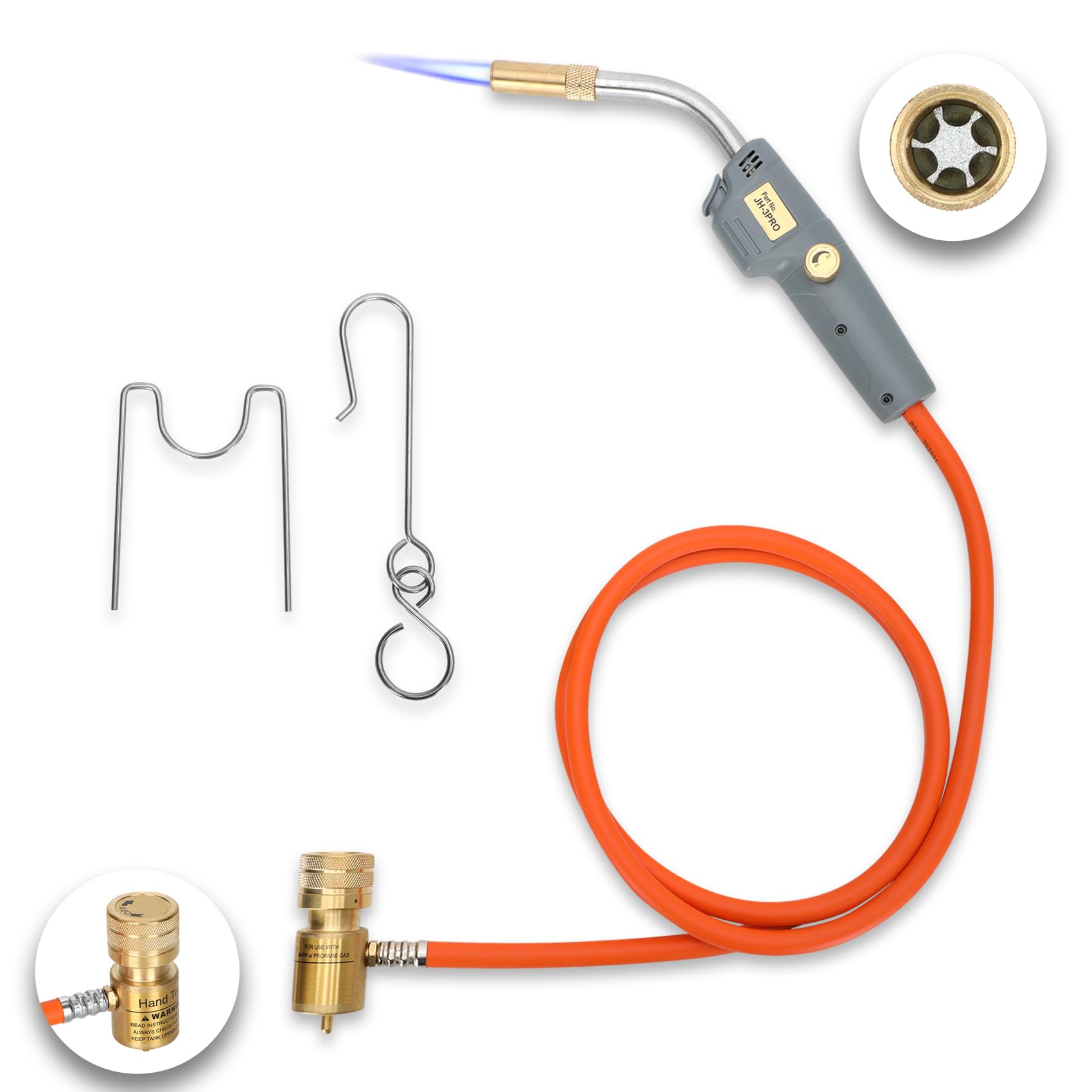 Trigger Start Hose Torch, Mapp Gas Portable Propane Torch, Adjustable Flame Turbo Torch, Map Gas Torch Kit with Self Ignition Fuel by Mapp, MAP/PRO, Included Propane Hook, Soldering Welding Torch