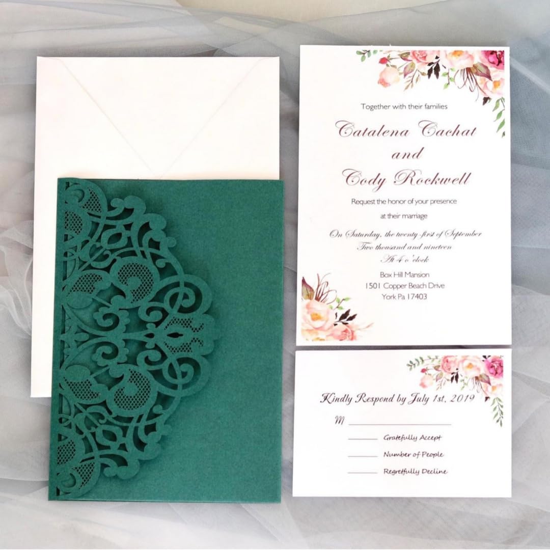 20 Stück Hochzeit Einladungskarten Laser Cut Flora Hochzeitseinladungen Spitze Hochzeitseinladungskarten Retro Dreifachgefaltete Hochzeitseinladung inkl Karten Umschläge Hochzeit Weiß
