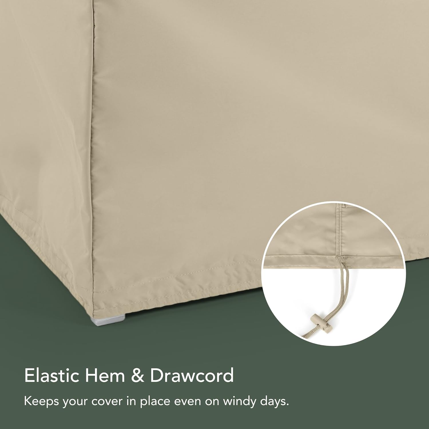 Covermates Elite Outdoor Patio Sofa Cover – Water-Resistant 300D Polyester, Double-Stitched Seams, Elastic Hem, Auto-Locking Drawcord & Mesh Vent for Moderate Weather, 123W x 34D x 34H, Khaki