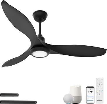 Ensenior 52 Inch Smart Ceiling Fans with Lights, 3-Way Control, 3-Blade | Alexa & App & Remote control, Quiet Reversible Motor, 3 ABS Blades, Dimmable, 6 Speeds, 3 Color, Memory, Timer, Living room