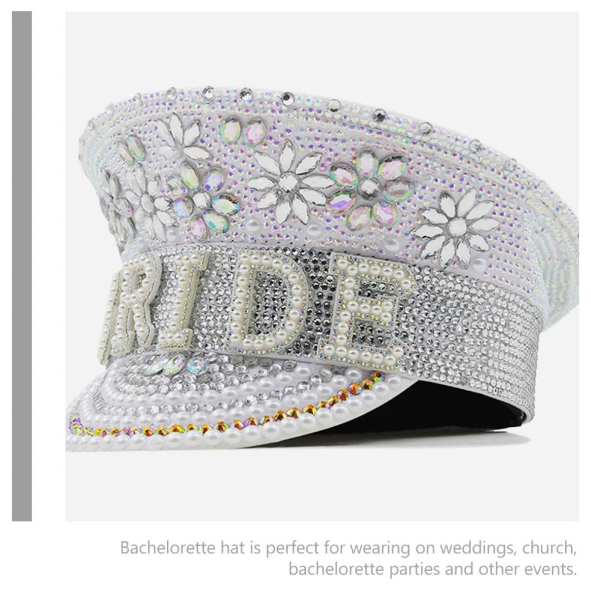 OUNONA Sombrero de Novia Blanco con Strass Gorra de Capitán Brillante para Despedidas de Soltera y Bodas Accesorio Elegante para Escuadrón de Novias