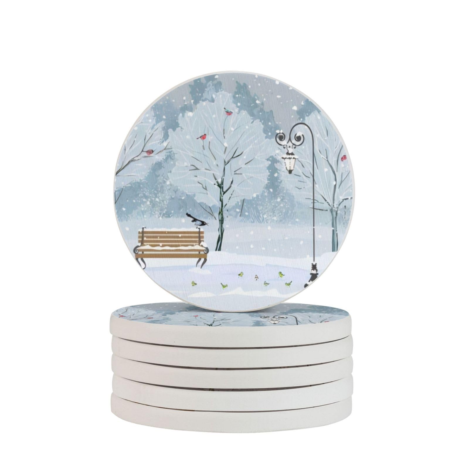 Dessous de verre premium Snow Falling in The Park en roche naturelle diatomite