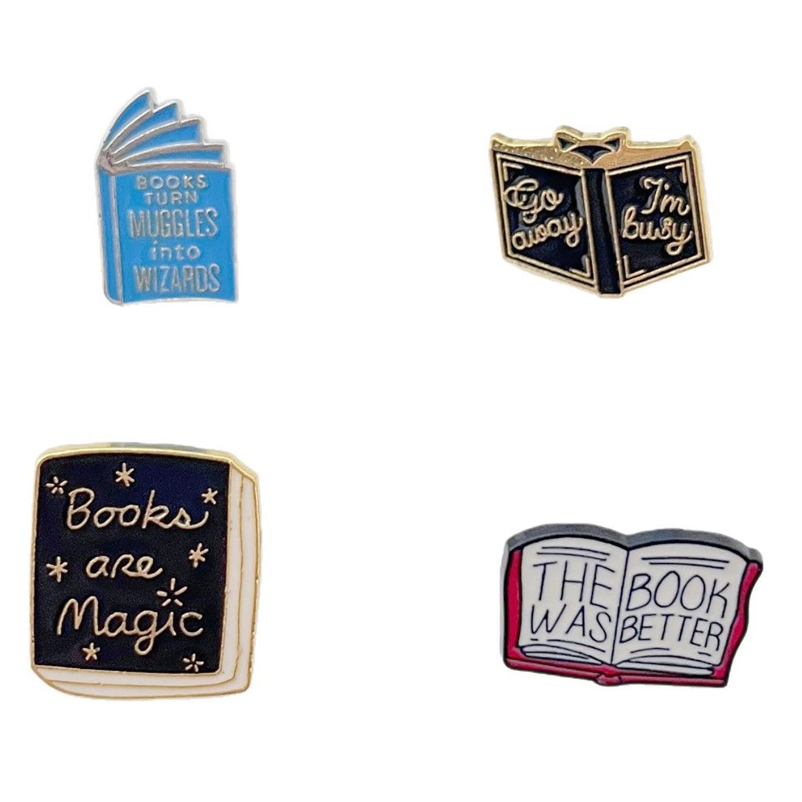 Book Enamel Pins, Creative Magic Book Pin Badges, Literary Gifts for Book Lovers and Readers, Zinc Alloy Brooch Pins for Daily Fashion and Bookish Events, 4-Piece Set Measuring 2.3 cm by 2 cm-image-11