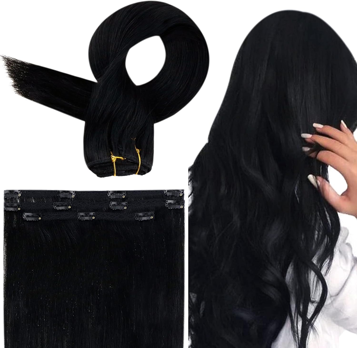 RUNATURE Clip En Extensiones de Cabello 16 Pulgadas 50g 3 Piezas Color