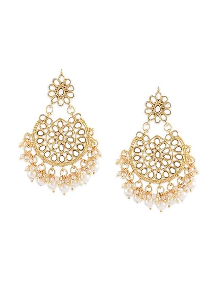 Zaveri Pearls Gold Tone Kundan & Pearls Dangle Earring For Women-ZPFK8661
