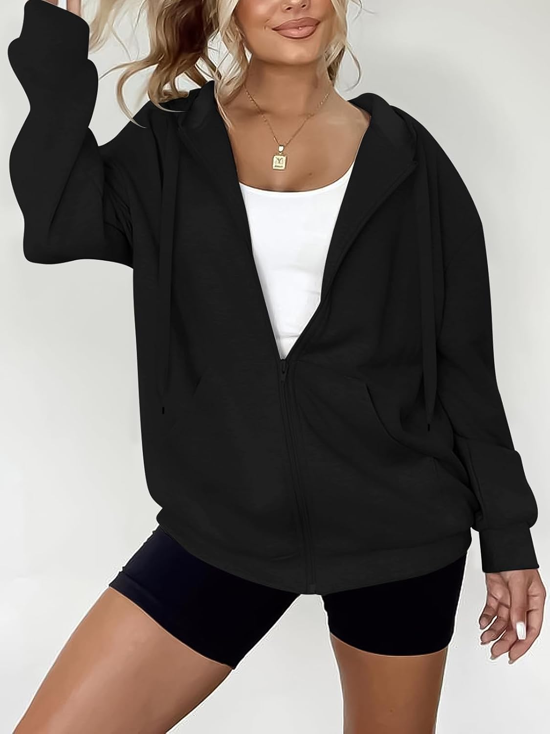 Women's Oversized Lightweight Hoodies for Women Full Zip Up Long Sleeve Drawstring Jackets - Image 3