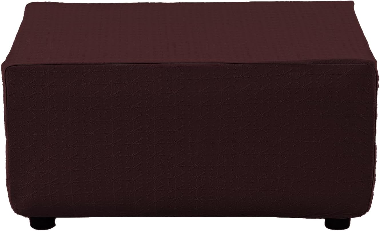 Stretch Ottoman Cover Slipcovers Rectangle for Living Room Foot Stool Stretch Covers to Fit Ottoman Foot Rest, Thick Checked Jacquard Fabric with Elastic Bottom (Brown, Rectangle-X-Large)