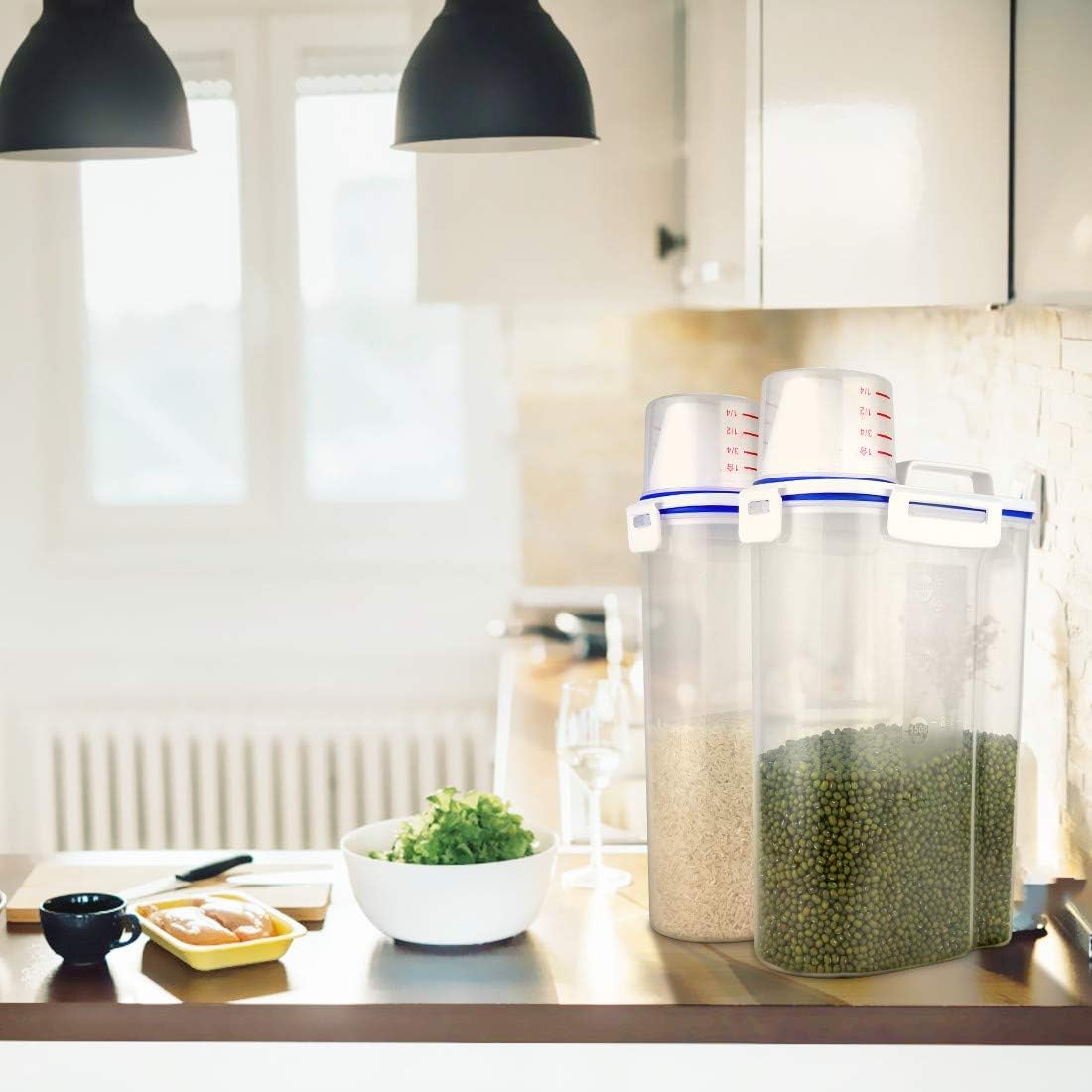 Rice Airtight Dry Food Storage Containers, BPA Free Plastic Sealed Holder Bin Dispenser with Pouring Spout, Measuring Cup for Cereal, Flour and Oatmeal, Include a Stainless Steel Whisk - Image 8